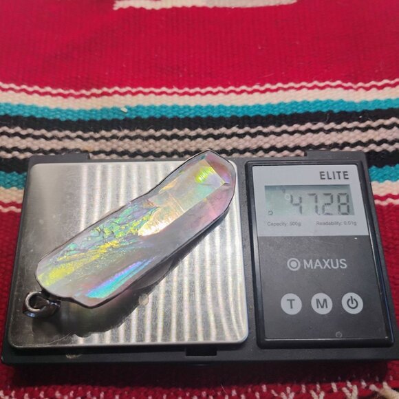 Huge Charles Albert Sterling Silver Rainbow Aura Quartz Crystal Pendant - Picture 9 of 11